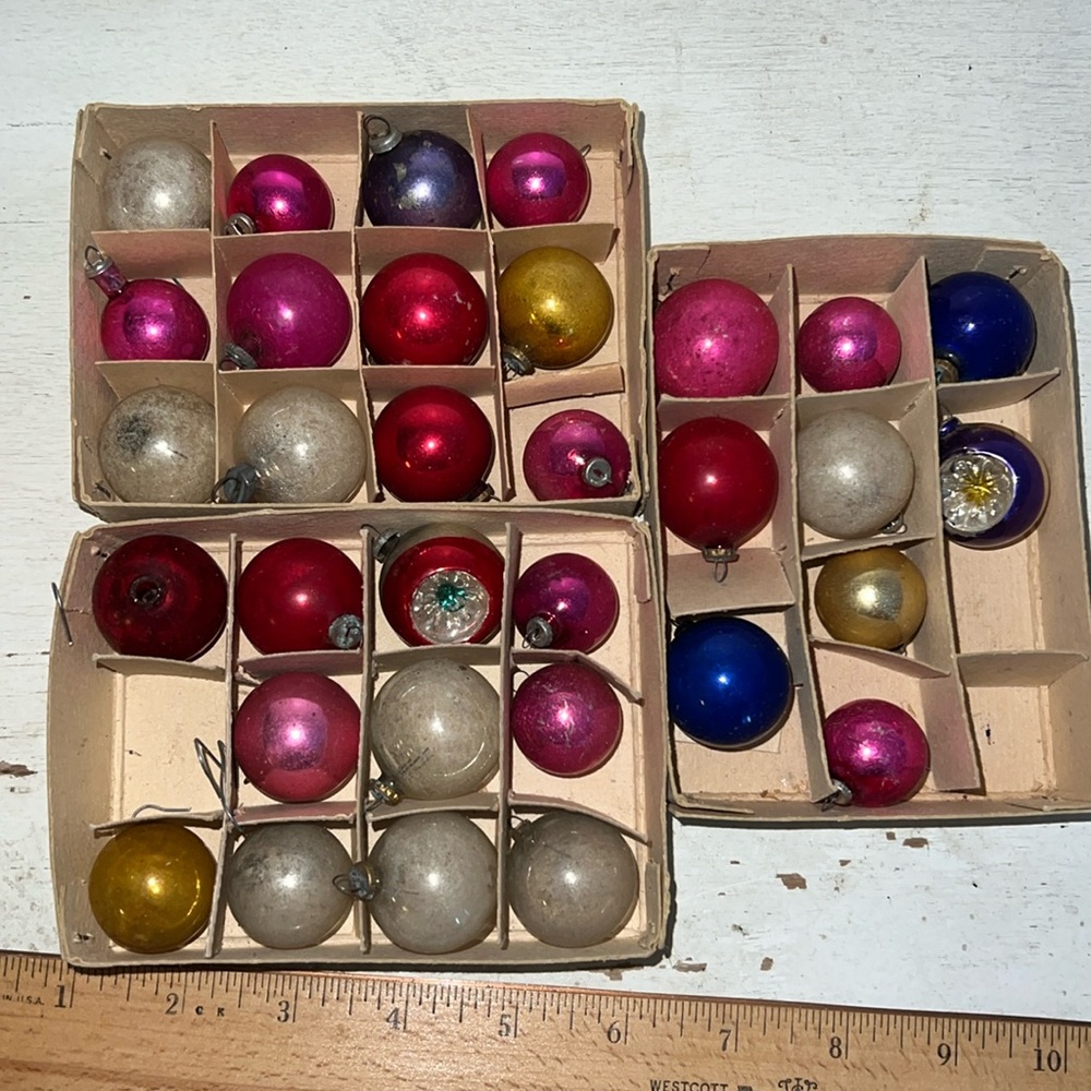 3 box Vintage Occupied Japan Mercury glass Christmas Ornaments miniature indents